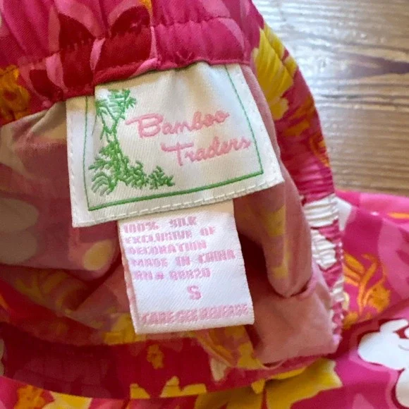 Bamboo Traders Silk Wide Leg Pants Women Pink Yellow Floral Sequin Good SIZE S - Picture 6 of 7